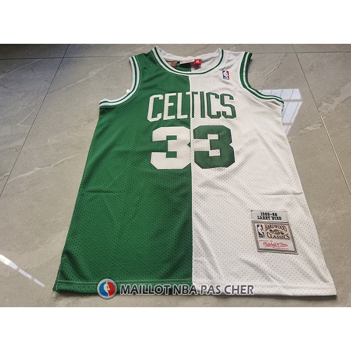 Maillot Boston Celtics Larry Bird NO 33 Mitchell & Ness 1985-86 Split Blanc Vert